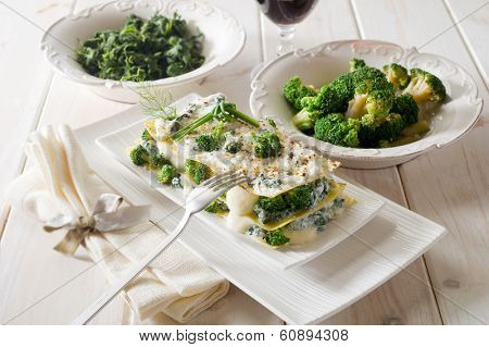 vegetarian lasagne with broccoli and spinach
