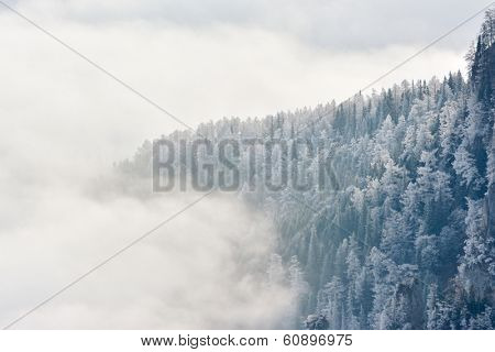 beautiful winter landscape in the mountains, Ceahlau, Romania