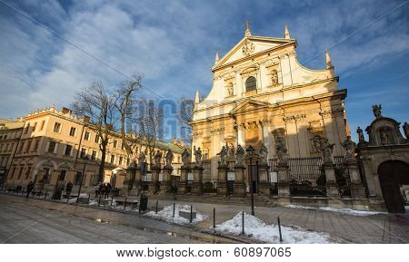 KRAKOW, POLAND - FEB 5, 2014: View of the Church of Saints Peter and Paul in Old Town district. It is biggest of historic Churches of Krakow in terms of seating capacity, was built between 1597-1619.
