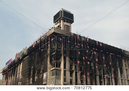 KIEV, UKRAINE - MAR 24, 2014: Downtown, vandalised during revolution of dignity and occupation Kiev by peasants from Western Ukraine. March 24, 2014 Kiev, Ukraine 