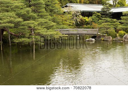 The scenery of Japanese garden with the pone near Heian Shrine.