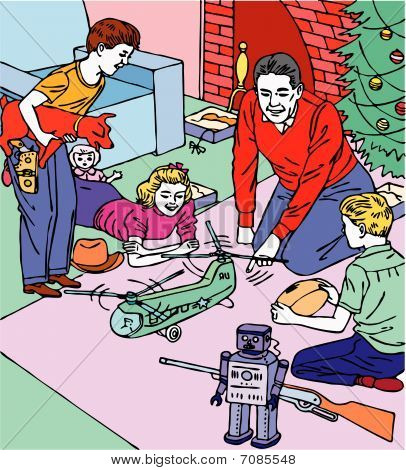 Weihnachten Familie präsentiert Spielzeug