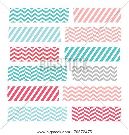 Set of colorful patterned washi tape stripes