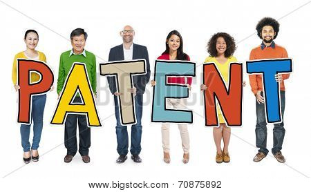 Group of People Standing Holding Patent Letter