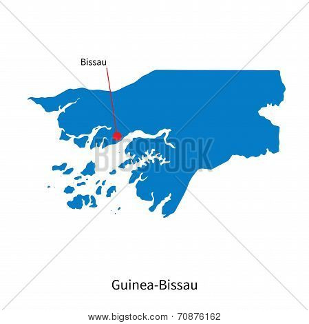 Detailed vector map of Guinea-Bissau and capital city Bissau