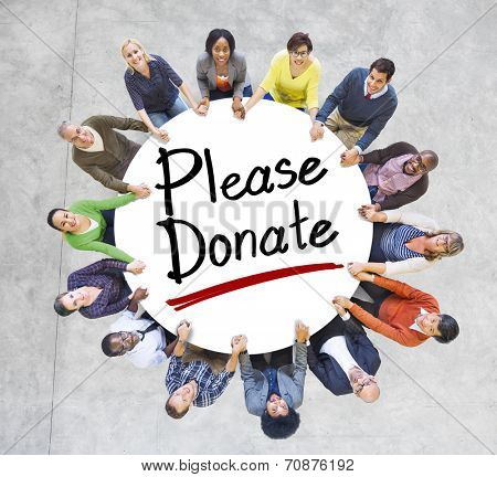 Group of People Holding Hands Around Please Donate