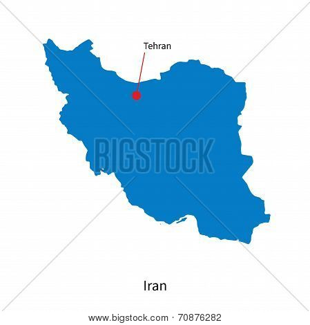 Detailed vector map of Iran and capital city Tehran