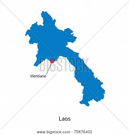 Detailed vector map of Laos and capital city Vientiane