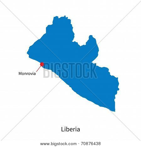 Detailed vector map of Liberia and capital city Monrovia