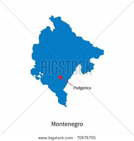 Detailed vector map of Montenegro and capital city Podgorica