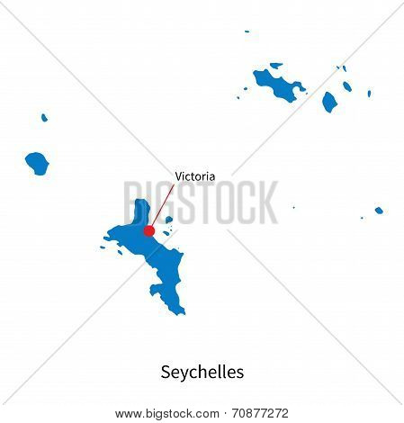 Detailed vector map of Seychelles and capital city Victoria