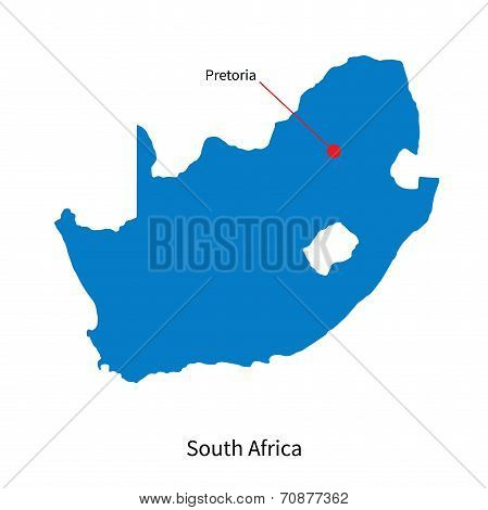 Detailed vector map of South Africa and capital city Pretoria