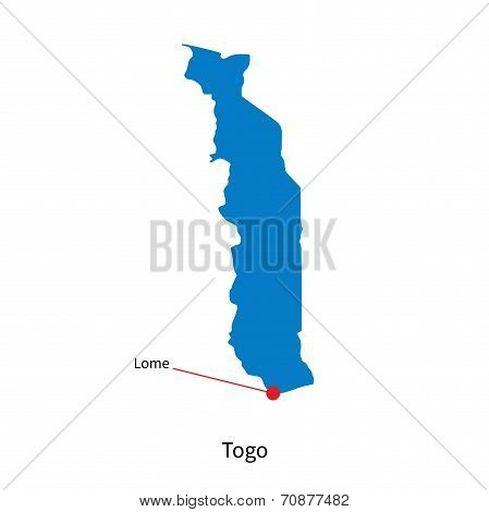Detailed vector map of Togo and capital city Lome
