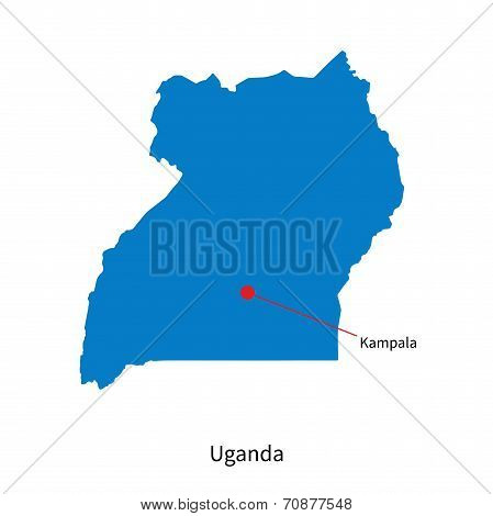 Detailed vector map of Uganda and capital city Kampala