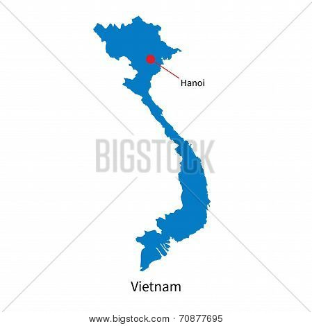 Detailed vector map of Vietnam and capital city Hanoi