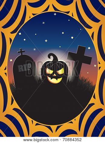 Halloween jack-o-lantern in a graveyard