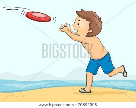 Illustration of a Boy Catching a Frisbee