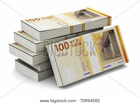 Stacks of 100 Danish krones
