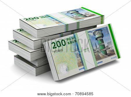 Stacks of 200 Danish krones