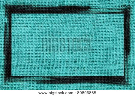 teal blue burlap textured background with black frame design