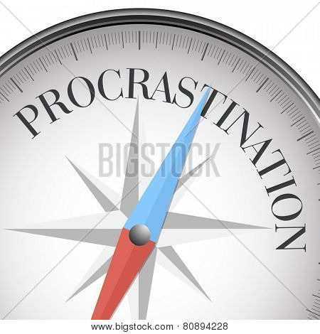 detailed illustration of a compass with procrastination text, eps10 vector