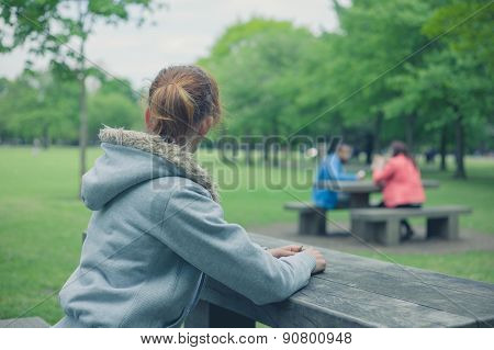 Lonely Woman In A Park