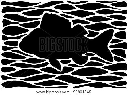 Silhouette of a fish on a sea background
