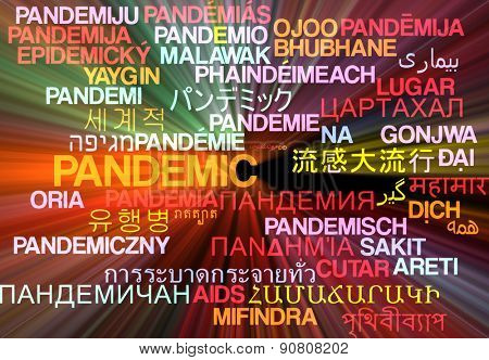Background concept wordcloud multilanguage international many language illustration of pandemic glowing light