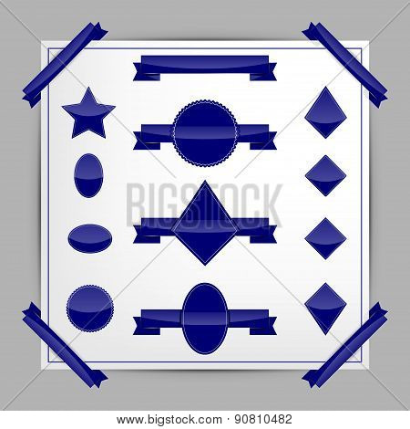 Set Of Dark Blue Realistic Banners And Labels.