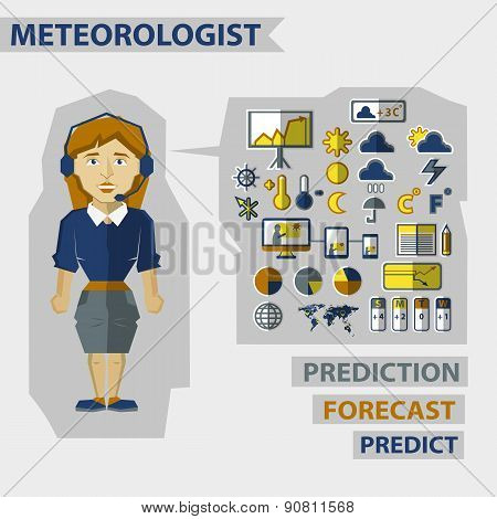 Profession Of People. Flat Infographic. Meteorologist