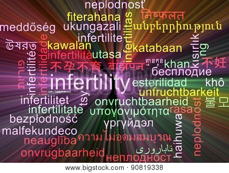 Background concept wordcloud multilanguage international many language illustration of infertility glowing light 