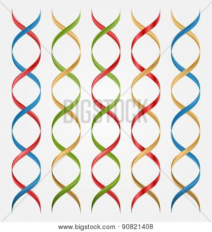 Colorful 3D Double Helix Set. Vector Illustration.