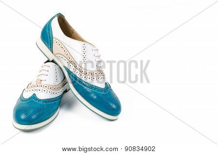 Beautiful Blue Woman Shoes Isolated On White Background