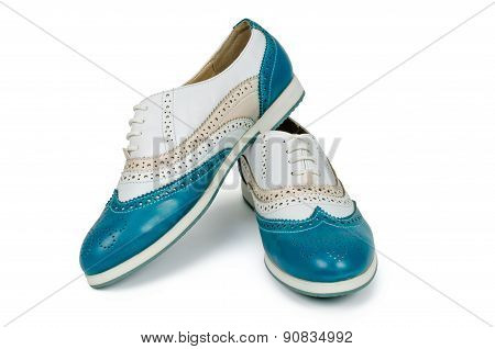 Beautiful Blue Woman Shoes Isolated On White Background