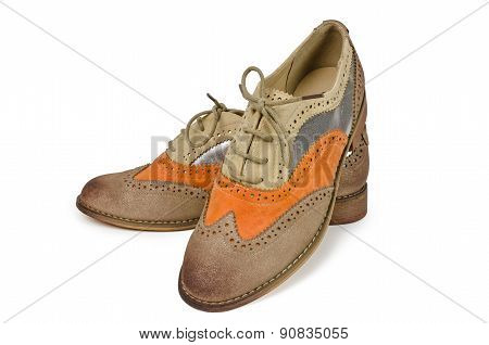 Beautiful Brown And Orange Woman Shoes Isolated On White Backgro