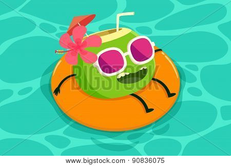 Coconut Drink Relaxing In The Pool