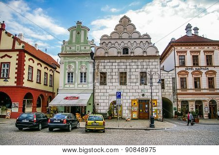 Old Town Central Square Panorama In Tabor, Czech Republic
