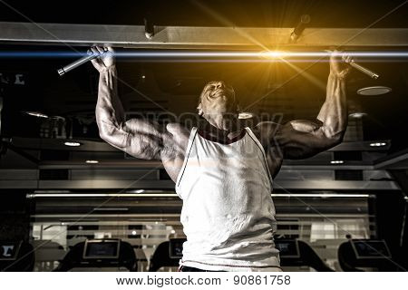 Handsome Muscular Man In Gym Making Elevations.