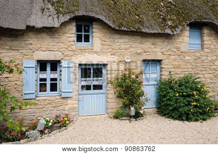 France, Old Thatched Cottage In Saint Lyphard