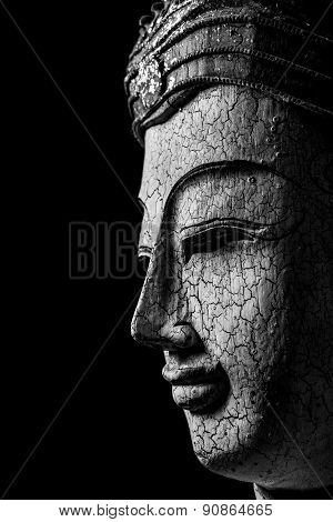 Black And White Of Buddha Portrait On Black Background