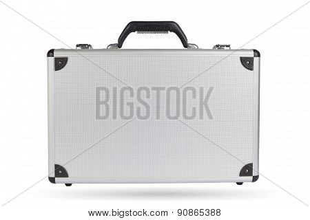 Silver Steel Suitcase Isolated On White Background.