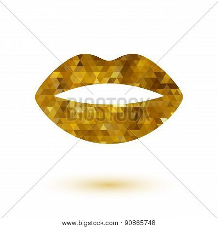 Golden mosaic lady's lips icon. Beauty symbol logo design.