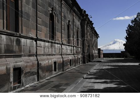 Building On Etchmiadzin Cathedral Territory, Background Mountain Ararat, Masis, Armenia
