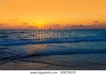 Majorca Sunset in Es Trenc beach in Campos of Mallorca at Balearic islands Spain