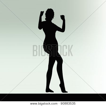 Woman Silhouette With Hand Gesture Power And Might