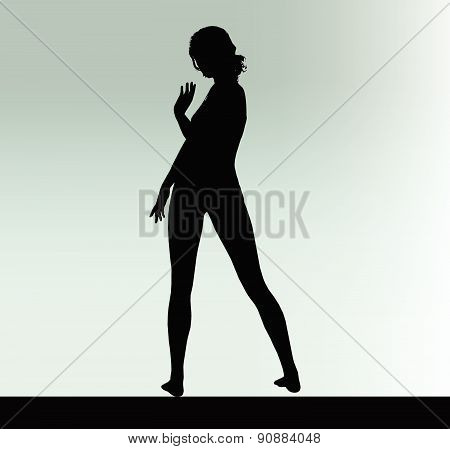 Woman Silhouette With Hand Gesture Greet