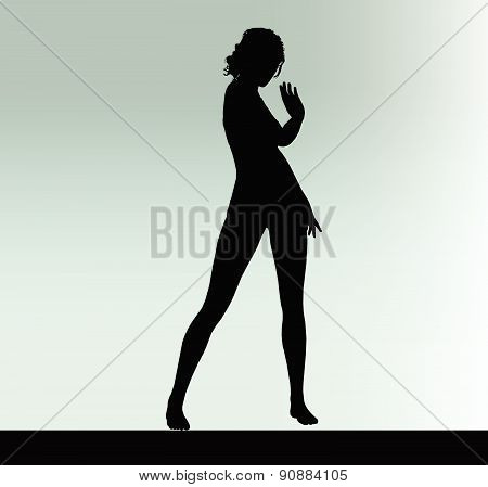 Woman Silhouette With Hand Gesture Greet
