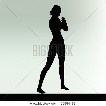 Woman Silhouette With Hand Gesture Greet