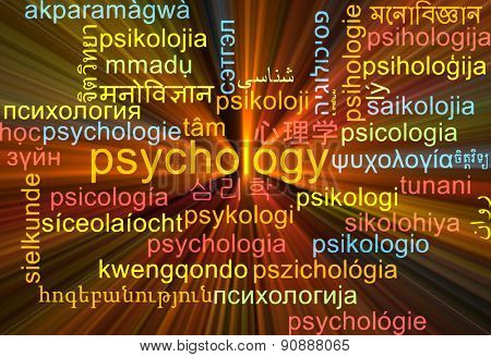 Background concept wordcloud multilanguage international many language illustration of psychology glowing light