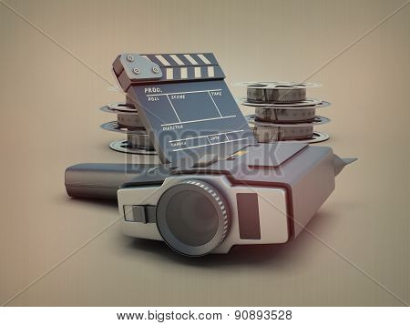 Movie Camera On The Background Of Films
